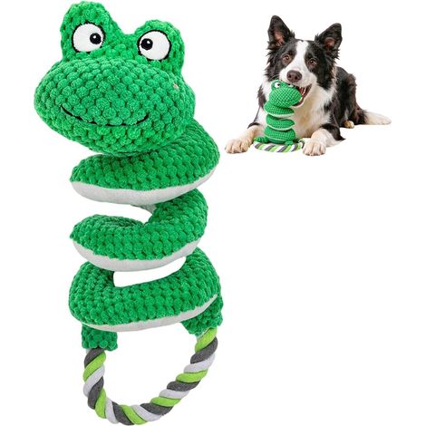 Jouet à tirer chien grenouille en peluche interactive avec couineur pour chiot : corde coton, cou extensible, papier froissé, soulag (1/5)
