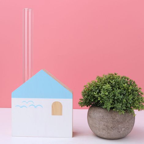 Support à Fleurs en Verre Rustique avec Socle en Bois - Décoration de Bureau Élégante pour Plantes (Modèle TT-05) (1/4)