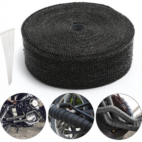 Wolketon 15M Titan Hitzeschutzband Auspuffband Auspuff Band Krümmer Band mit 12 Metallkabelbinder für Auspuffanlagen, Isolierband Hitzeschutz