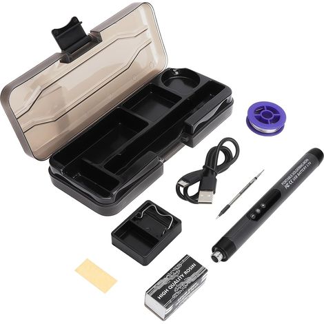 Kit de fer à souder USB-C, fer à souder sans fil avec affichage LED, chauffe rapide en 3 secondes, contrôle de la température de 180 à 450 °C, batterie de 1000 mAh, mode veille automatique, kit de sou (1/5)