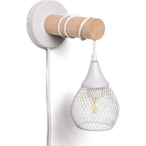 Ledkia – Lampe murale en bois et métal Monah – Applique moderne E27 – Finition blanche – Pour salon, entrée, cuisine, bureau
