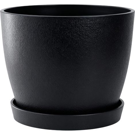 Pot de Fleur Rond Moderne avec Trou de Drainage, 23 cm Pot Plastique Plante pour Intérieur et Extérieur, pour Succulentes et Plantes Vertes, Noir (1/5)