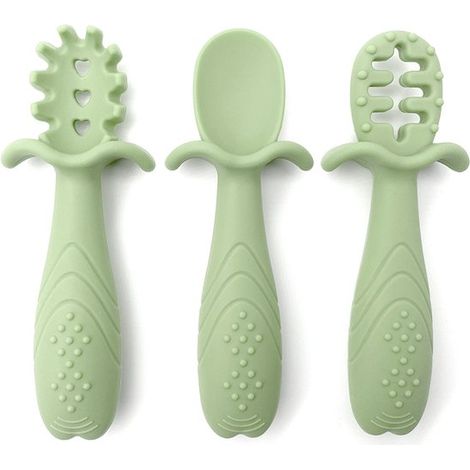 Ensemble de couverts en silicone pour bébé - 3 pièces - Cuillères d'apprentissage - Pré-cuillères (1/5)