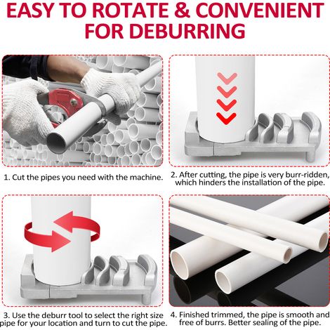 Outil d'ébavurage pour outils de plomberie de tuyaux en PVC, outil en plastique professionnel, ébavurage de six tailles de 1-1/4 à 4 pouces, bords de feuilles de chanfrein lisses. (1/5)