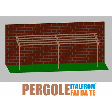 Pergola da Giardino Addossata in Legno di Pino Impregnato - mt 2 X 8 x 2,5h - con Supporti ad Interrare (1/4)