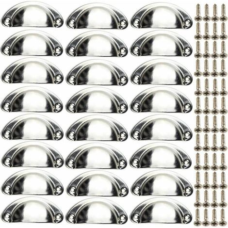 Ulisem 24 Maniglie per mobili vintage a forma di conchiglia - Pomelli semicircolari per cassetti e armadi - Con viti, cromate