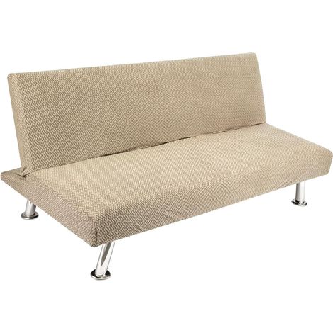 Trintion Sofa Bed Cover Armless 2/3 Seater Elastic Sofa Cover Polyester Spandex Stretch Futon Slipcover Protector (Camel, L)