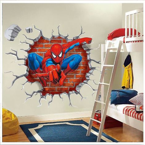 Stickers muraux 3D Spiderman, super-héros de dessin animé, pour chambre d'enfant garçon. (1/2)