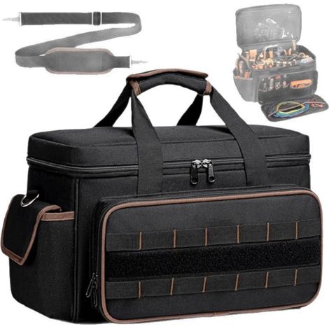 Sac à outils pour homme de 43 cm avec bandoulière, plusieurs poches, tissu Oxford 900D, noir, organiseur de sac à outils pour mécaniciens, électriciens, menuisiers (1/5)