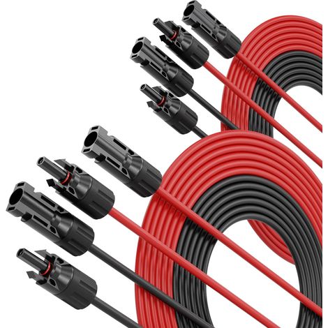 4x10 Mètre Câble Solaire 4mm² H1Z2Z2-K Noir Et Rouge Pour Installation Photovoltaïque Extérieur