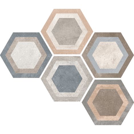 Eiffel Art Construction – Carrelage hexagonal effet béton patchwork 23x26,6cm – Grès cérame émaillé – Épaisseur 9mm – Finition naturel brut – Pour intérieur