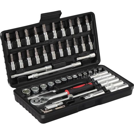 53-teiliger 1/4"-Ratschen-Steckschlüsselsatz aus CR-V-Stahl, metrische Verlängerung und Bits für Heimwerkerarbeiten, Autoreparaturen und den Haushalt (1/5)