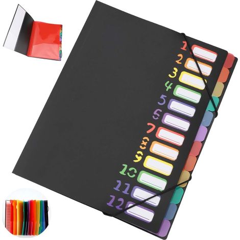 Classeur extensible A4 à 12 compartiments, grande capacité, idéal pour l'école, le bureau et la maison. (1/5)