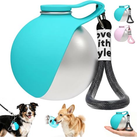 Tragbare Hunde-Trinkflasche (285 ml) – Edelstahlflasche mit faltbarem Silikonnapf – Auslaufsicher, ideal für Hunde und Katzen im Winter, auf Reisen oder beim Camping (Blau) (1/5)