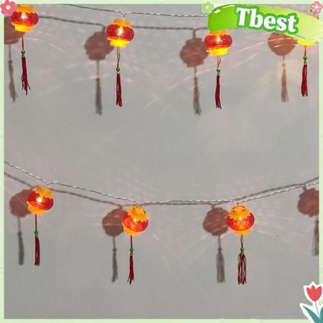 Tbest Guirlandes lumineuses de lanterne chinoise rouge Guirlande lumineuse deco fete Avec pompon 3 mètres/9,8 pieds 20 lumières (1/5)