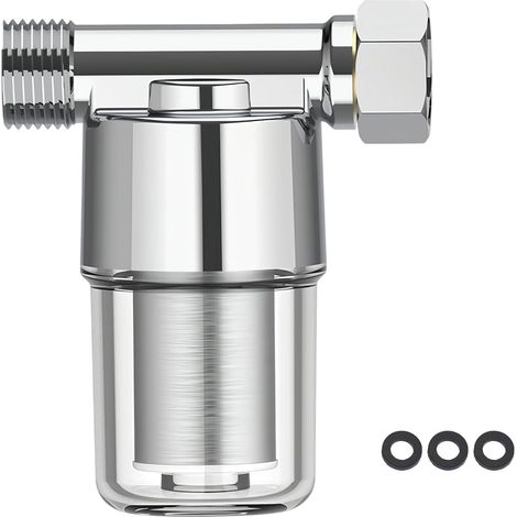 APEX Purificateur d'eau de douche 1/2 pouce, purificateur d'eau de douche anticalcaire 40 microns, purificateur d'eau argenté pour robinet avec cartouche filtrante en acier inoxydable, convient aux do (1/4)