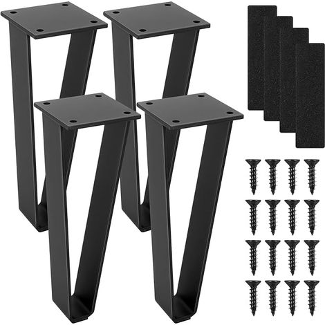 Furniture Legs, 20 cm Metal Pin Table Legs, Furniture Legs for Coffee Table, Dining Room Table, with Protective Pads and Screws (Black 20 cm) (1/5)