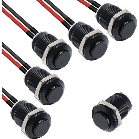 Lot de 5 boutons poussoirs momentanés étanches de 12 mm - Mini interrupteur à bouton poussoir rond - Interrupteur à bouton-poussoir 12 V - Interrupteur d'alimentation momentané (tête haute (1/5)
