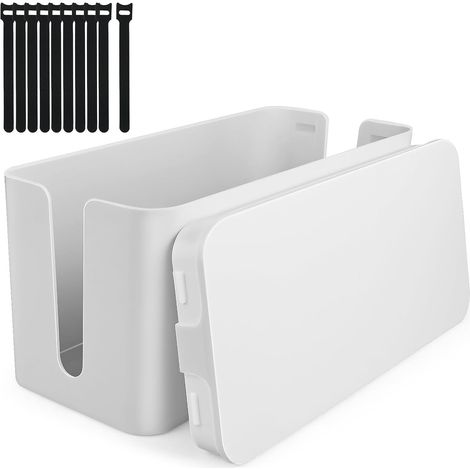 Boîte de gestion des câbles - 23,5 cm x 11,5 cm x 12 cm - En plastique robuste - 2 guides latéraux pour cacher les multiprises, adaptateurs et câbles (1/5)