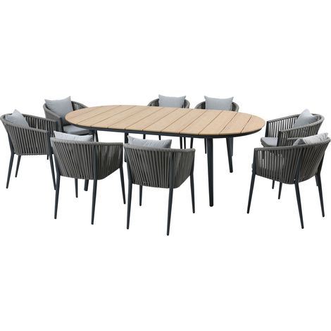 Axi Chay Ensemble De Jardin Avec 8 Chaises Beiges Pour 8 Personnes - Anthracite  Ensemble Extérieur En Polywood Aspect Bois, Chaises Avec Rembourrage En Polyester Beige  Table À Manger