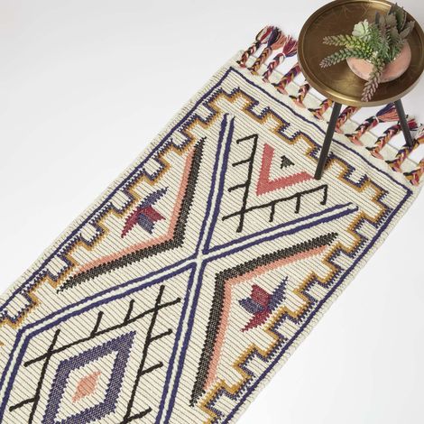 HOMESCAPES Goa Multi Colour Kilim Runner Wool Rug 66 x 200 cm