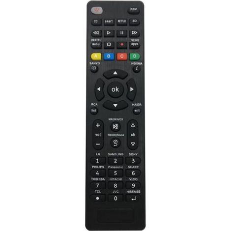 Télécommande universelle de remplacement pour téléviseurs intelligents Samsung, Sony, Philips, Panasonic, TCL, Sharp, Hitachi, Vizio, TCL, Toshiba et Hisense. Facile à installer. (1/4)
