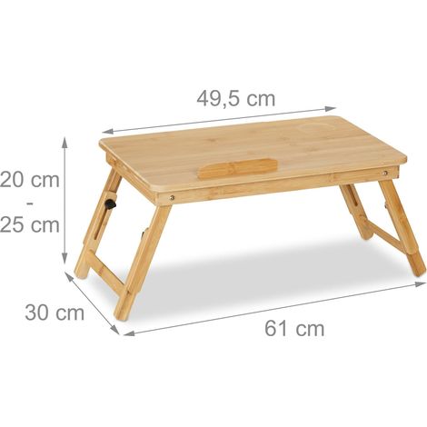 Tavolo da letto multifunzione per computer 60 x 40 x 28 cm superficie regolabile con cassetto portaoggetti in bambù naturale 130013412