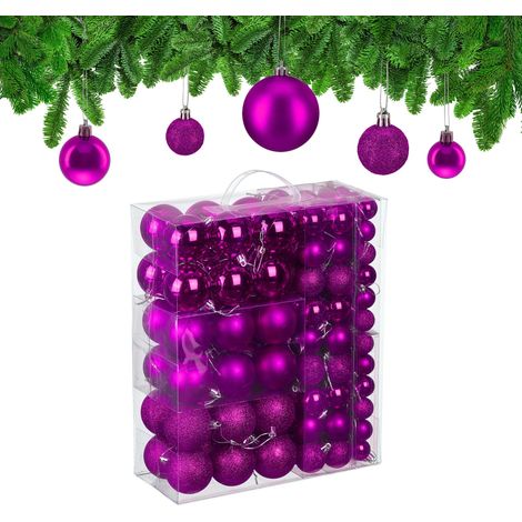 Boule de Noël, lot de 138, en Plastique, pour décorer Votre Sapin, Violette (1/5)