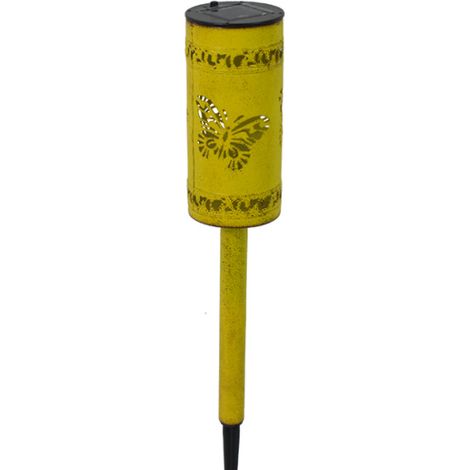 Lampes solaires de jardin, lampes extérieures en fer creux, lampes de cour de villa avec prise solaire au sol (jaune) (1/5)
