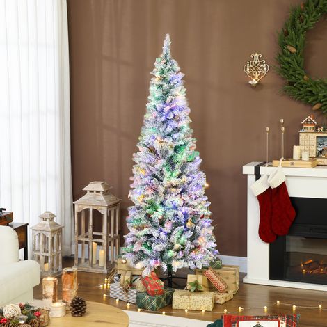 180 cm hoher Weihnachtsbaum mit 180 LED-Lichtern, 11 Lichteffekten und 479 Zweigen, dicht beschneit, realistisch wirkender Kunstschnee, mit Metallfuß, für Büro und Geschäft, einfache Montage