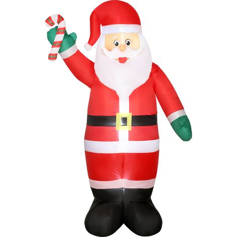 Outsunny Papá Noel inflable 240 cm Papá Noel hinchable con bastón luces LED e inflador eléctrico decoración navideña para exterior interior multicolor