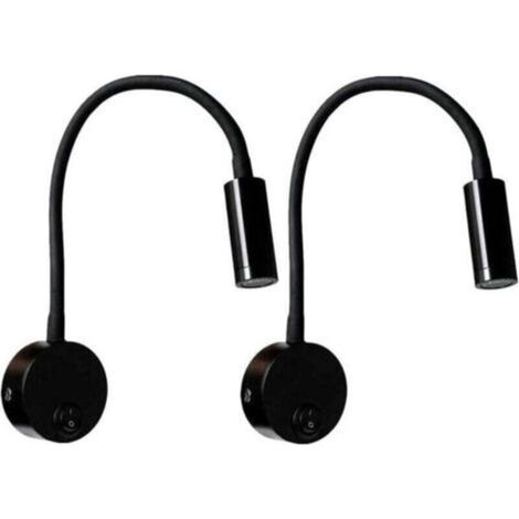 Aplique de pared LED ajustable de 3W – 2 unidades, aluminio negro, brazo flexible para lectura o uso junto a la cama, con interruptor integrado.