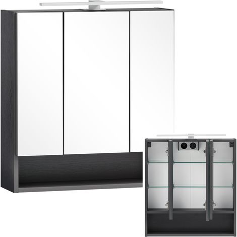 Spiegelschrank mit Beleuchtung 60 cm breit KAHLA-03 in graphit, B/H/T: ca. 60/64/20 cm (1/5)