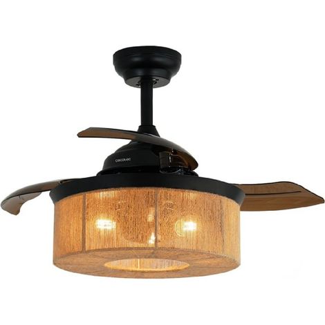 Cecotec Ventilador de Techo con Luz EnergySilence Aero 3600 Invisible Natural Style, Motor DC 25W, Luz LED, 3 aspas retráctiles