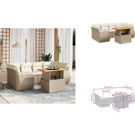 Salon de jardin avec coussins 7 pcs beige résine tressée - Ensemble Salon De Jardin - Meuble Extérieur - Résine Tressée - Rotin Synthétique - Table Extensible (1/3)