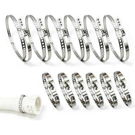 12 Pièces Colliers Soufflet Cardan en Acier Inoxydable, Réglables de 25-50mm et 50-120mm, Colliers de Serrage et Pinces pour Tuyaux, Gaines, Filtres et Conduits Universels (1/5)