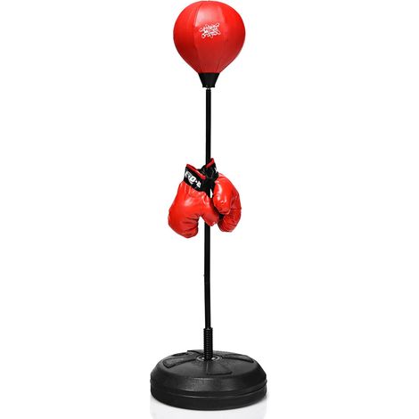 Sacco da boxe autoportante 120 x 43 x 154 cm regolabile con guanti e pompa manuale in rosso e nero 200021059
