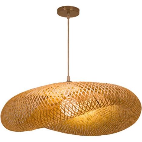 GROOFOO Lampe Pendentif Tissage Vintage Lampe, Bambou Et Rotin Naturel Tissé, Suspendu Creative Nostalgique Réglable E27, Lustre Restaurant Tea Room Chambre Salon Café Lampes Suspendues (40CM) (1/5)