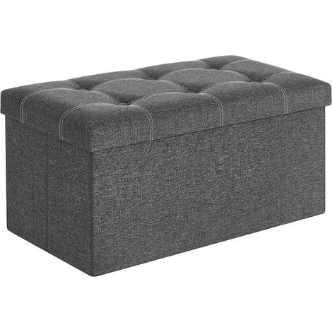 Banco de almacenamiento 80 litros arcón caja puf plegable de tela tipo lino carga 300 kg para salón dormitorio pasillo gris oscuro 120003153 (1/3)