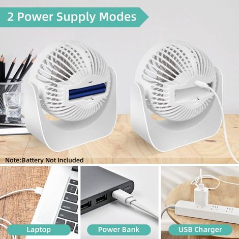 Ventilatore USB silenzioso BDD, mini ventilatore da tavolo con 3 velocità, rotazione a 360°, ventilatore portatile ad alte prestazioni per camera da letto, auto, campeggio, uso esterno (bianco, senza  (1/3)