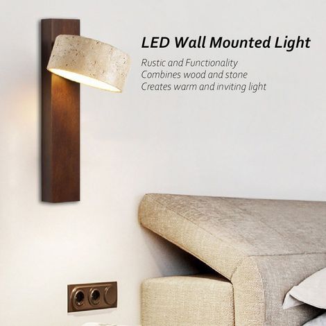 Applique Murale LED Rotative Lumière Chaude Fixée au Mur pour Chambre Bois Noix (1/5)