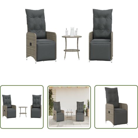 The Living Store Outdoor-Lehnstühle 2 Stk. mit Tisch Grau Poly Rattan - Gartenstuhl - Lounge Chair - Esszimmerset - Terrassenmöbel - Rattan Möbel (1/5)