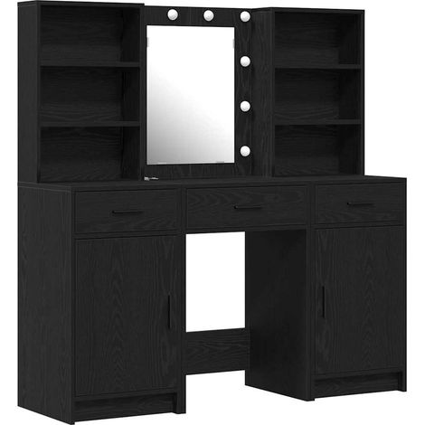 Maison Exclusive - Set da tavolo da trucco con LED con cassetto 3 pcs Rovere Nero