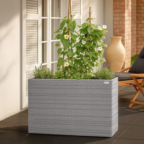 CASARIA® Flower Box Large Tall Rattan Flower Pot Planter 4 Removable Inner Plant Pots With Water Drain Poly Rattan Mesh Trough Flower Box Planters Outdoor Garden 95x27x60cm Grey