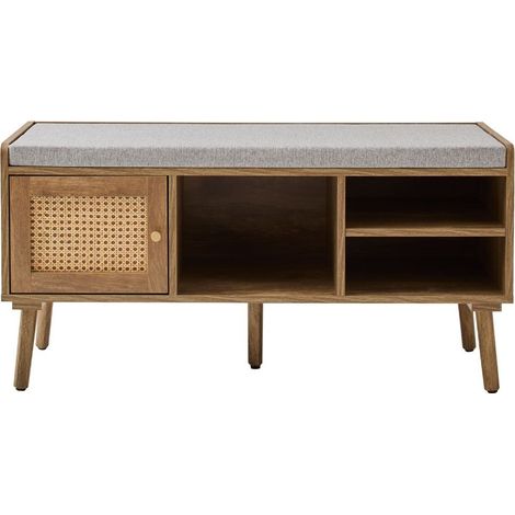 CALICOSY - Banc à chaussures 1 porte avec façade en rotin L100 cm PALMO (1/5)