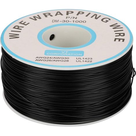 Câble électrique en cuivre - 1 rouleau d'enroulement de fil de cuivre simple brin de câble en cuivre étamé 30AWG câble diamètre de noyau de 0,25 mm(noir) (1/5)