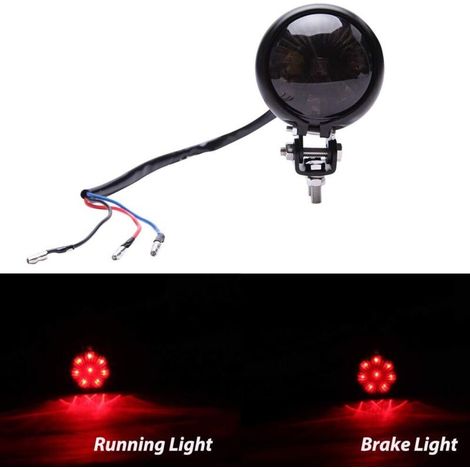 Fanale posteriore per moto da 12 V, colore fumo, con luce freno posteriore a LED, per moto da strada, chopper, bobber, cafe racer, cruiser. (1/3)
