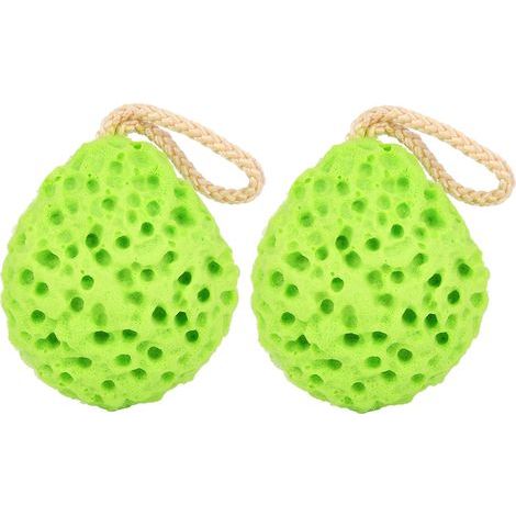 2 Éponges de Bain Douces pour Bébé - Nettoyant Corporel Moussant pour Enfant - Balle de Douche Verte (1/5)