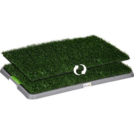 Toilette pour chien avec 2 tapis en gazon synthétique, plateau de 67 x 41 cm pour l'entraînement à la propreté, intérieur et extérieur, vert (1/5)