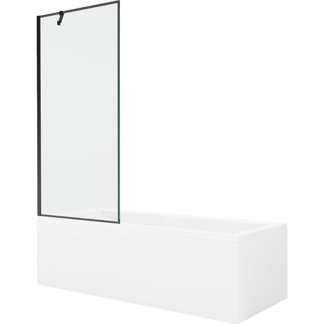 Mexen Cubik rechteckige Badewanne 150 x 70 cm mit Verkleidung und 1-flügeliger Abtrennung 80 cm, schwarzes Muster (1/5)
